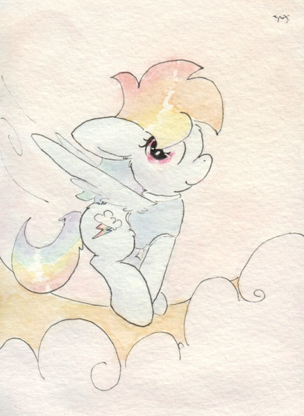 Size: 688x943 | Tagged: safe, artist:slightlyshade, derpibooru import, rainbow dash, pony, clothes, shirt, solo, traditional art