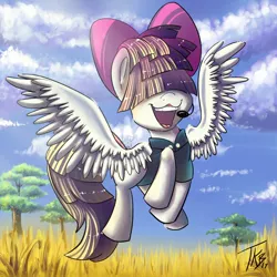 Size: 1280x1280 | Tagged: safe, artist:wildpaws, derpibooru import, songbird serenade, pegasus, pony, my little pony: the movie, female, flying, headworn microphone, mare, microphone, singing, solo, spread wings, wings