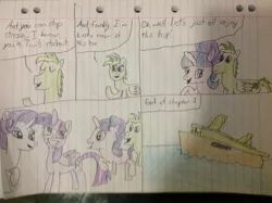 Size: 2592x1936 | Tagged: safe, artist:didgereethebrony, derpibooru import, rarity, starlight glimmer, twilight sparkle, oc, oc:didgeree, pony, lined paper, ship, traditional art