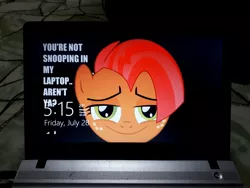 Size: 4608x3456 | Tagged: safe, derpibooru import, babs seed, pony, babsface, female, filly, freckles, grammar error, image macro, irl, meme, photo, solo, suspicious, windows, windows 8