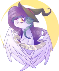 Size: 1024x1234 | Tagged: safe, artist:emily-826, derpibooru import, oc, oc:shylu, unofficial characters only, pegasus, pony, banne, bust, female, hat, mare, portrait, simple background, solo, transparent background, witch hat