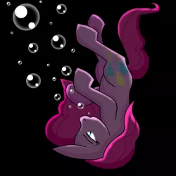 Size: 900x900 | Tagged: semi-grimdark, artist:alannaartroid, derpibooru import, pinkie pie, earth pony, pony, air bubble, asphyxiation, black background, bubble, drowning, imminent death, simple background, solo, underwater, wet mane