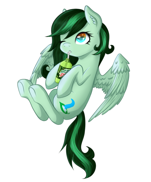 Size: 819x984 | Tagged: safe, artist:feaniethemeanie, derpibooru import, oc, oc:eden shallowleaf, unofficial characters only, pegasus, pony, female, mare, mountain dew, simple background, transparent background