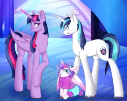 Size: 2001x1589 | Tagged: safe, artist:mailner, derpibooru import, princess flurry heart, shining armor, twilight sparkle, twilight sparkle (alicorn), alicorn, pony, sheep, unicorn, :p, angry, aunt and niece, best aunt ever, brother and sister, card, castle, cloven hooves, crystal, cute, eye contact, father and daughter, female, filly, floppy ears, fluffy, flurrybetes, glare, glowing horn, grin, hearthstone, lamb, looking at each other, looking up, magic, male, mare, nervous, open mouth, polymorph, raised hoof, sheepish grin, shining armor is not amused, sitting, smiling, sparkles, species swap, spell, spell gone wrong, spread wings, stallion, stealth pun, this will end in tears, tongue out, transformation, unamused, warcraft, wings, worst aunt ever