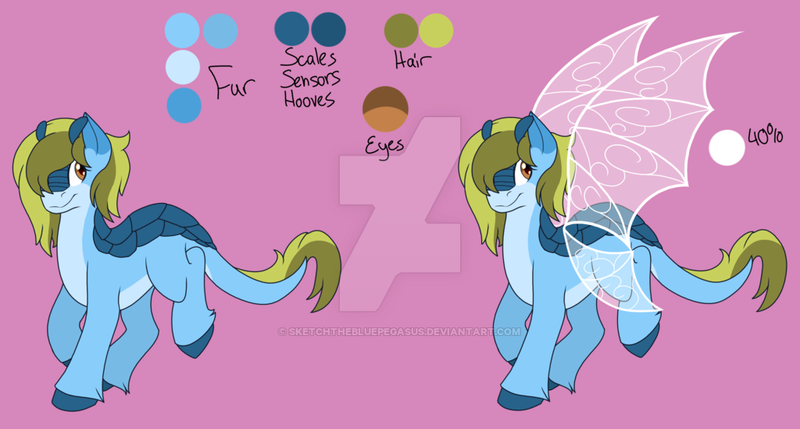 Size: 1024x549 | Tagged: safe, artist:sketchthebluepegasus, derpibooru import, oc, oc:mossy stone, unofficial characters only, original species, pony, skimmer, female, reference sheet, solo, watermark