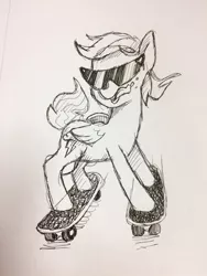 Size: 960x1280 | Tagged: safe, artist:docwario, derpibooru import, rainbow dash, pony, awesome, cool, skateboard, sunglasses, tongue out, traditional art