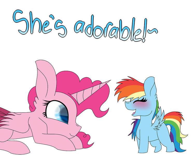 Size: 1280x1027 | Tagged: safe, artist:tomboygirl45, derpibooru import, pinkie pie, rainbow dash, alicorn, pony, princessponk, alicornified, ask, blushing, female, filly, filly rainbow dash, pinkiecorn, prone, race swap, tumblr, xk-class end-of-the-world scenario, younger