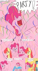 Size: 2400x4400 | Tagged: safe, artist:jake heritagu, derpibooru import, apple bloom, pinkie pie, pony, comic:ask motherly scootaloo, balloon, birthday party, cake, comic, confetti, food, hat, ice cream, party, party hat, singing, streamers, sugarcube corner