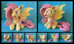 Size: 4965x2963 | Tagged: safe, artist:fireflytwinkletoes, derpibooru import, fluttershy, bat pony, pony, female, flutterbat, hissing, irl, photo, plushie, race swap, solo, species swap, traditional art