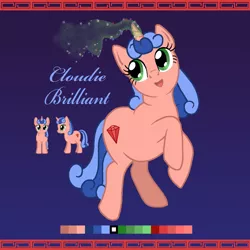 Size: 1200x1200 | Tagged: safe, artist:soobel, derpibooru import, oc, oc:cloudie brilliant, unofficial characters only, pony, unicorn, blue mane, chubby, fat, female, mare, pink, plump, rubine cutie mark, thick