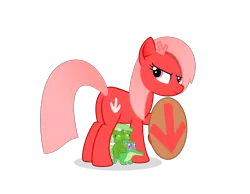 Size: 3541x2751 | Tagged: safe, derpibooru import, gummy, oc, oc:downvote, oc:upvote, ponified, pony, derpibooru, defending, derpibooru ponified, downvote, female, filly, meta, ponies riding gators, protecting, riding, shield