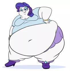 Size: 3640x3714 | Tagged: dead source, suggestive, artist:solitaryscribbles, derpibooru import, rarity, human, equestria girls, bbw, belly, belly button, big belly, bingo wings, breasts, chubby cheeks, commission, double chin, fat, grin, hand on hip, impossibly large belly, morbidly obese, obese, raritubby, simple background, smiling, ssbbw, thunder thighs, weight gain, white background