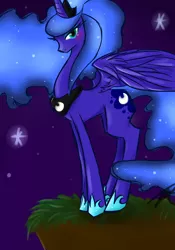 Size: 2800x4000 | Tagged: safe, artist:kittentoots, derpibooru import, princess luna, alicorn, pony, blushing, female, looking at you, mare, night, night sky, sky, solo, stars