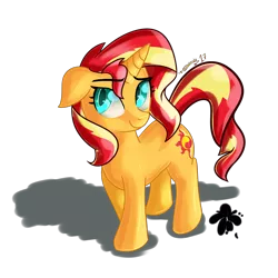 Size: 2900x2900 | Tagged: safe, artist:katakiuchi4u, derpibooru import, sunset shimmer, pony, unicorn, backwards cutie mark, female, mare, signature, simple background, smiling, solo, transparent background