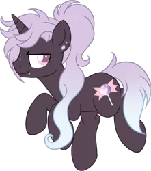 Size: 753x853 | Tagged: safe, artist:sweethearttarot, derpibooru import, oc, oc:ultra violet, unofficial characters only, pony, unicorn, ear piercing, earring, jewelry, long mane, looking at you, piercing, ponytail, simple background, smiling, solo, transparent background