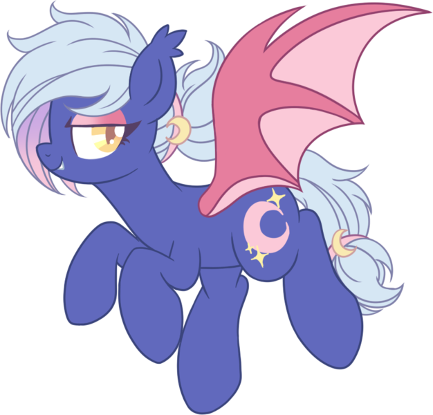 Size: 870x834 | Tagged: safe, artist:sweethearttarot, derpibooru import, oc, oc:moon sugar, unofficial characters only, bat pony, pony, bedroom eyes, cute, cute little fangs, ear fluff, fangs, looking at you, ponytail, simple background, solo, transparent background