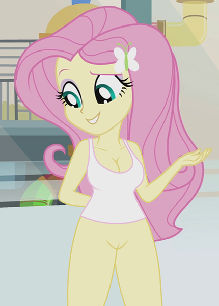 Size: 516x720 | Tagged: explicit, derpibooru import, edit, edited screencap, editor:ah96, screencap, fluttershy, equestria girls, hamstocalypse now, rainbow rocks, bottomless, breast edit, breasts, busty fluttershy, cleavage, clothes, cropped, female, nudity, partial nudity, partial nudity edit, solo, solo female, tanktop, vulva