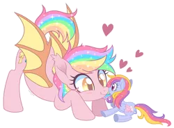 Size: 2886x2124 | Tagged: safe, artist:centchi, artist:hawthornss, derpibooru import, oc, oc:glittering cloud, oc:paper stars, unofficial characters only, bat pony, pony, bat pony oc, blushing, boop, cute, cute little fangs, ear fluff, fangs, female, glitterstars, heart, lesbian, nose kiss, nuzzling, plushie, scrunchy face, shipping, simple background, smiling, transparent background