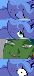 Size: 349x788 | Tagged: safe, derpibooru import, princess luna, pony, bed meme, dragon ball super, exploitable meme, frightened, meme, morning after, not creepy, this will end in tears and/or death, waking up, zamasu