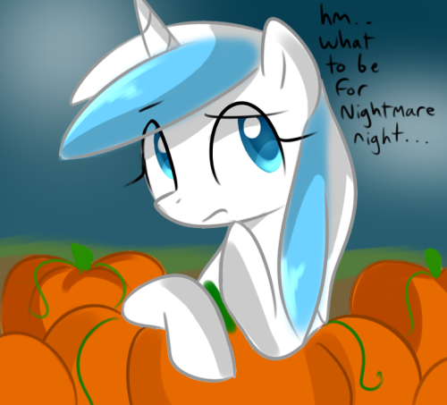 Size: 500x453 | Tagged: dead source, safe, artist:marytheechidna, derpibooru import, ponified, pony, unicorn, console ponies, nintendo, pumpkin, thinking, wii