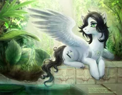 Size: 3318x2600 | Tagged: safe, artist:elzafox, derpibooru import, oc, unofficial characters only, pegasus, pony, female, forest, mare, prone, solo
