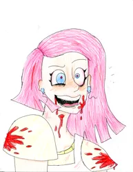 Size: 2540x3286 | Tagged: artist:vanilla drop, blood, crazy face, derpibooru import, faic, grimdark, human, humanized, laughing, pinkamena diane pie, pinkie pie, solo