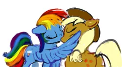 Size: 2000x1102 | Tagged: safe, artist:xbi, derpibooru import, applejack, rainbow dash, pony, 30 minute art challenge, appledash, female, kissing, lesbian, shipping