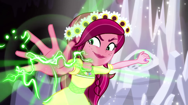 Size: 1280x720 | Tagged: safe, derpibooru import, screencap, gloriosa daisy, equestria girls, legend of everfree, magic, magical geodes, solo