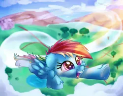 Size: 2000x1556 | Tagged: safe, artist:discorded, derpibooru import, rainbow dash, pony, atg 2017, female, filly, filly rainbow dash, flying, newbie artist training grounds, smiling, solo, younger