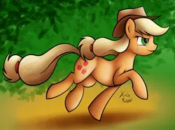 Size: 3000x2230 | Tagged: safe, artist:xain-russell, deleted from derpibooru, derpibooru import, applejack, earth pony, pony, female, mare, running, solo