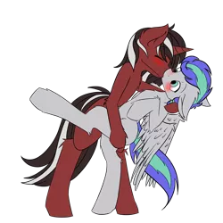 Size: 960x960 | Tagged: safe, artist:frowfrow, derpibooru import, oc, oc:phantom, oc:storm feather, unofficial characters only, pegasus, pony, bipedal, blushing, dancing, gay, holding a pony, kissing, male, simple background, stallion, transparent background, wings