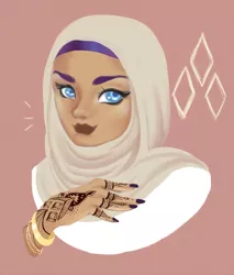 Size: 1600x1882 | Tagged: artist:microwaved-box, beautiful, brown background, bust, derpibooru import, female, henna, hijab, human, humanized, jewelry, looking at you, portrait, rarity, safe, simple background, solo