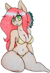 Size: 1257x1841 | Tagged: suggestive, artist:xmistressecchicatx, derpibooru import, oc, oc:shorty redd, unofficial characters only, anthro, earth pony, bikini, breasts, clothes, female, mare, simple background, solo, swimsuit, transparent background