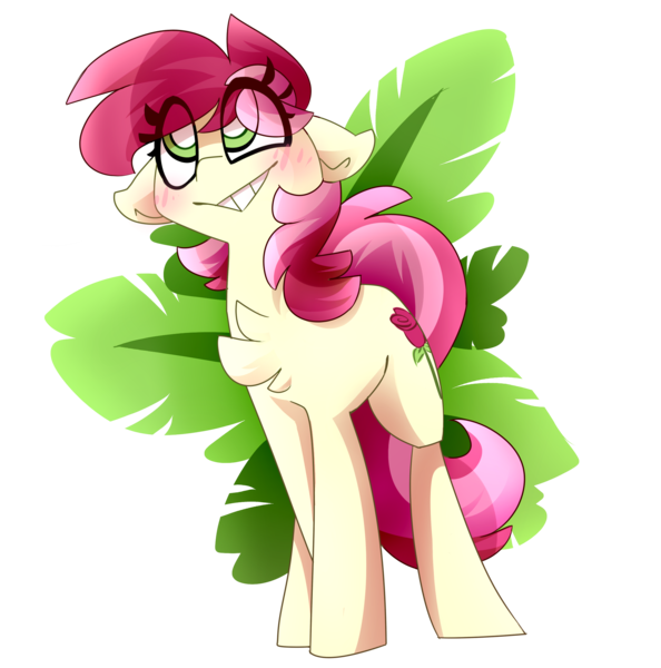 Size: 2375x2400 | Tagged: safe, artist:nekosnicker, derpibooru import, roseluck, earth pony, pony, blushing, chest fluff, cute, female, floppy ears, leaves, mare, simple background, smiling, solo, transparent background