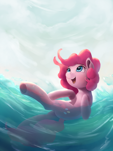 Size: 750x1000 | Tagged: safe, artist:vanillaghosties, derpibooru import, pinkie pie, earth pony, pony, atg 2017, cute, diapinkes, female, mare, newbie artist training grounds, smiling, solo, water