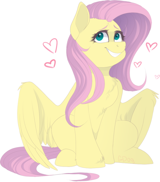 Size: 843x960 | Tagged: safe, artist:mrgdog, derpibooru import, fluttershy, pegasus, pony, chest fluff, cute, female, heart, looking away, looking up, mare, shyabetes, simple background, sitting, smiling, solo, spread wings, transparent background, wings