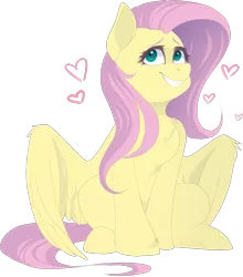 Size: 843x960 | Tagged: safe, artist:mrgdog, derpibooru import, fluttershy, pegasus, pony, chest fluff, cute, female, heart, looking away, looking up, mare, shyabetes, simple background, sitting, smiling, solo, spread wings, transparent background, wings
