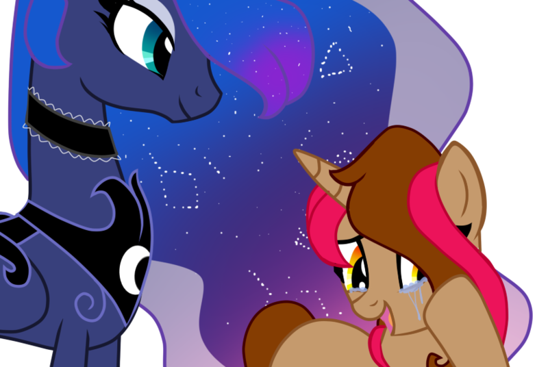 Size: 860x576 | Tagged: safe, artist:xxmissteaxx, derpibooru import, princess luna, oc, alicorn, pony, unicorn, base used, choker, crying, female, galaxy mane, mare, simple background, tears of joy, transparent background