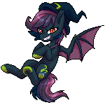 Size: 150x150 | Tagged: safe, artist:doekitty, derpibooru import, oc, oc:grimoire, unofficial characters only, bat pony, pony, animated, bat pony oc, evil grin, female, gif, grin, looking at you, mare, pixel art, simple background, slit eyes, smiling, solo, transparent background