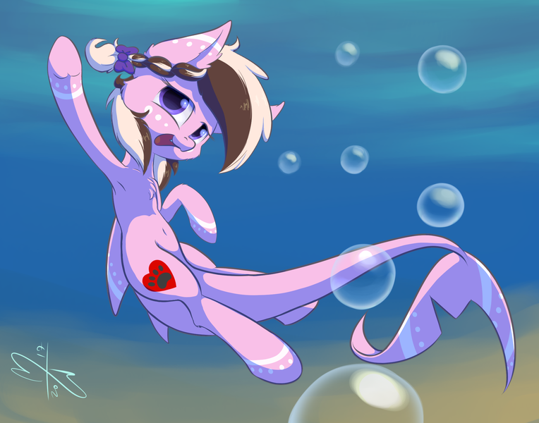 Size: 2100x1650 | Tagged: armpits, artist:malwinters, belly button, bubble, derpibooru import, female, mare, oc, oc:ashee, open mouth, original species, safe, shark pony, solo, underhoof, unofficial characters only