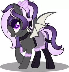 Size: 438x459 | Tagged: safe, artist:thunderboltx33, derpibooru import, oc, oc:nightwalker, unofficial characters only, bat pony, pony, bedroom eyes, clothes, collar, female, mare, see-through, simple background, socks, stockings, thigh highs, white background