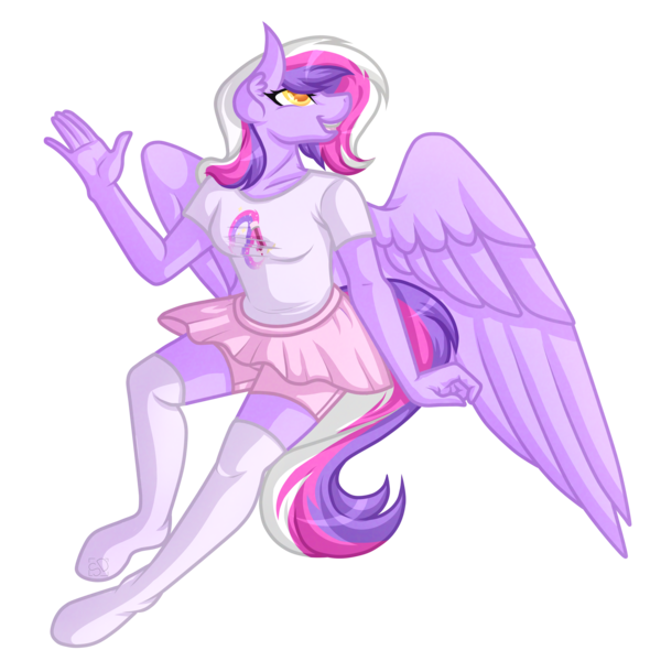 Size: 5500x5500 | Tagged: absurd resolution, anthro, anthro oc, artist:amazing-artsong, clothes, derpibooru import, female, grin, mare, oc, oc:sketchbook wonder, pegasus, safe, shirt, simple background, smiling, stockings, thigh highs, transparent background, unguligrade anthro, unofficial characters only