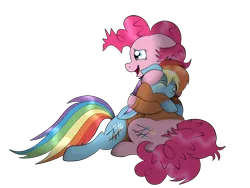 Size: 4000x3000 | Tagged: safe, artist:squipycheetah, derpibooru import, pinkie pie, rainbow dash, earth pony, pegasus, pony, the count of monte rainbow, clothes, comforting, crying, cute, duo, edmond dantes, edmund dantes, eyes closed, female, folded wings, friendshipping, hug, lesbian, looking away, messy mane, open mouth, pinkiedash, prison outfit, prisoner, rainbow dantes, shipping, simple background, sitting, the count of monte cristo, transparent background, vector