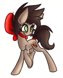 Size: 1522x1873 | Tagged: safe, artist:nekro-led, derpibooru import, oc, oc:choco mocca, unofficial characters only, earth pony, pony, cutie mark, freckles, ribbon, simple background, solo, tail band, white background