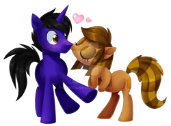 Size: 1024x757 | Tagged: safe, artist:centchi, derpibooru import, oc, oc:kaz, unofficial characters only, earth pony, pony, unicorn, blushing, cute, female, kissing, male, mare, simple background, stallion, transparent background, watermark