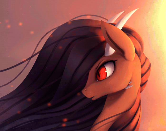 Size: 698x550 | Tagged: safe, artist:rodrigues404, derpibooru import, oc, unofficial characters only, pony, animated, bust, cinemagraph, gif, multiple horns, portrait, slit eyes, solo