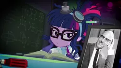 Size: 1920x1080 | Tagged: safe, derpibooru import, edit, edited screencap, screencap, twilight sparkle, eqg summertime shorts, equestria girls, mad twience, exploitable, exploitable meme, meme, michel foucault, sci-twi's portrait