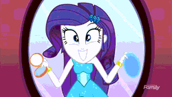 Size: 960x540 | Tagged: safe, derpibooru import, screencap, rarity, eqg summertime shorts, equestria girls, make up shake up, absurd file size, absurd gif size, animated, cute, fall formal outfits, gif, offscreen character, pov, raribetes