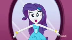 Size: 1280x720 | Tagged: safe, derpibooru import, screencap, rarity, eqg summertime shorts, equestria girls, make up shake up, cute, discovery family logo, happy, imma snuggle you, raribetes, smiling, solo