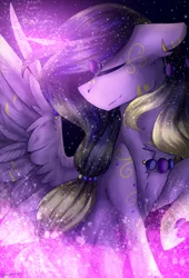 Size: 3400x5000 | Tagged: safe, artist:jazzerix, derpibooru import, oc, oc:galaxy grace, unofficial characters only, alicorn, pony, absurd resolution, alicorn oc, commission, eyes closed, female, mare, raised hoof, solo